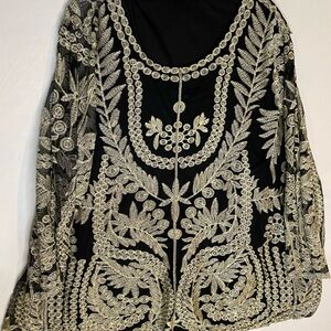 American Rag Black and Gold Embroidered Blouse
